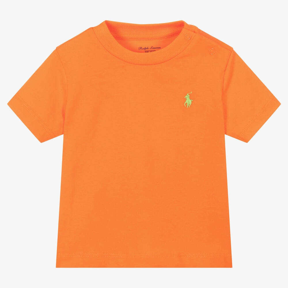 Ralph Lauren - Baby Boys Orange Cotton Logo T-Shirt | Childrensalon