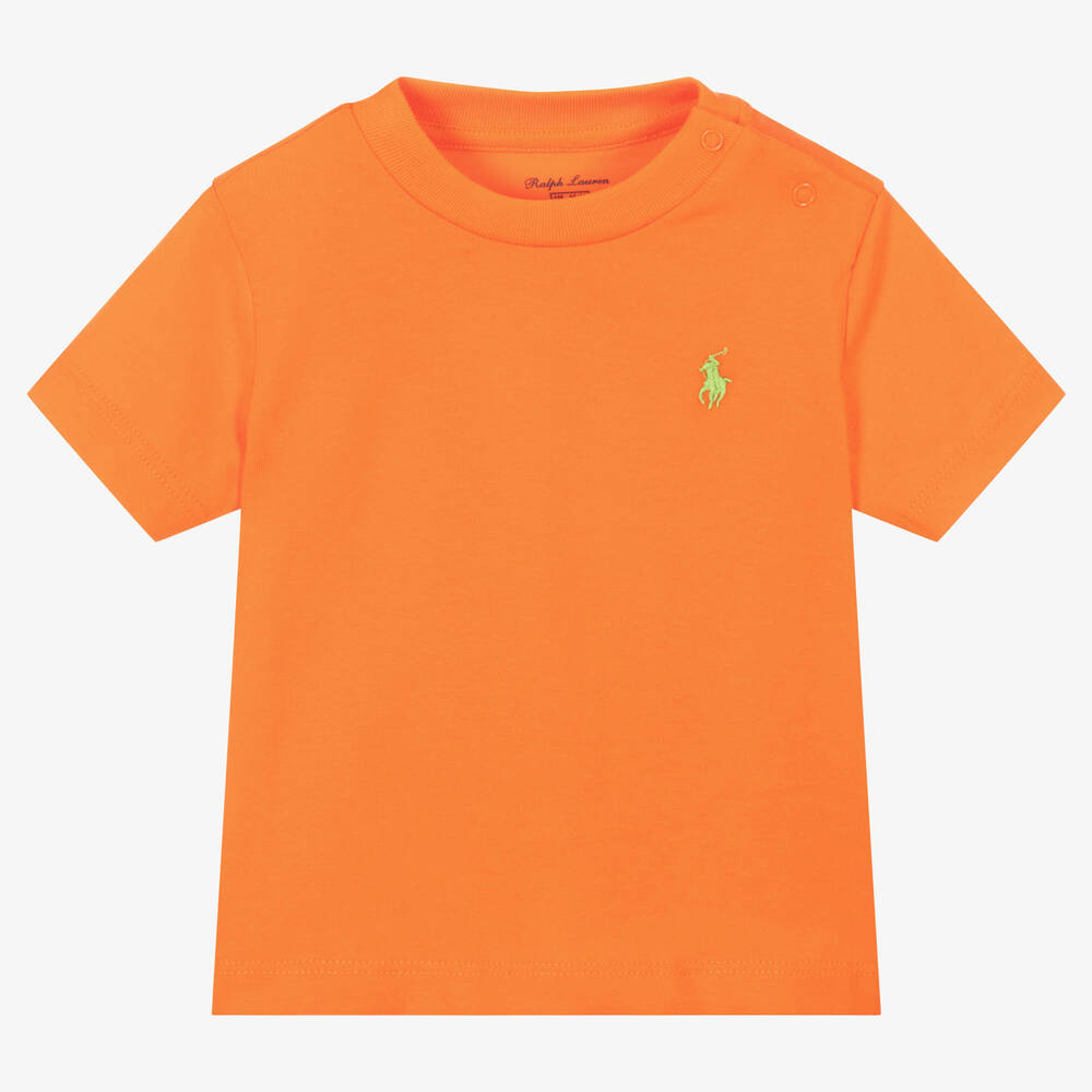 Ralph Lauren - T-shirt orange en coton bébé garçon | Childrensalon