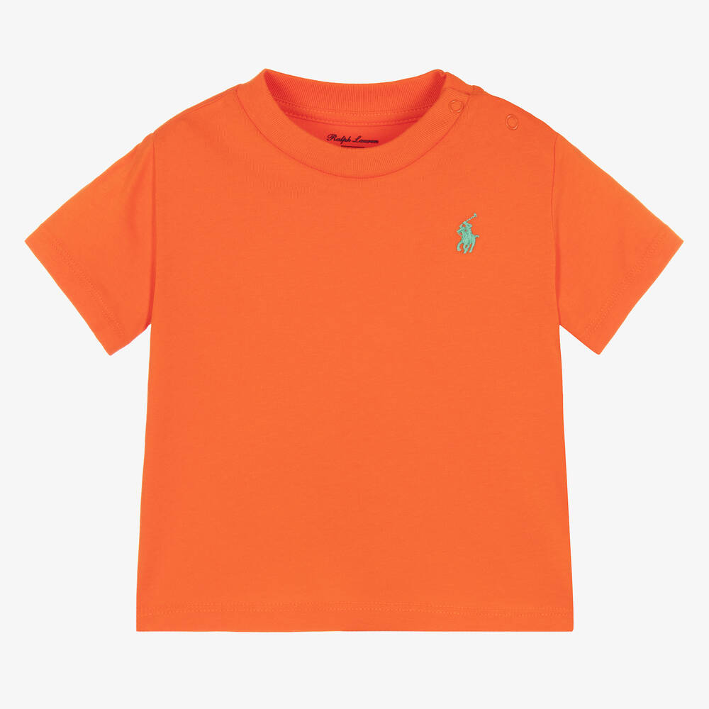 Ralph Lauren - تيشيرت قطن لون برتقالي للمواليد | Childrensalon
