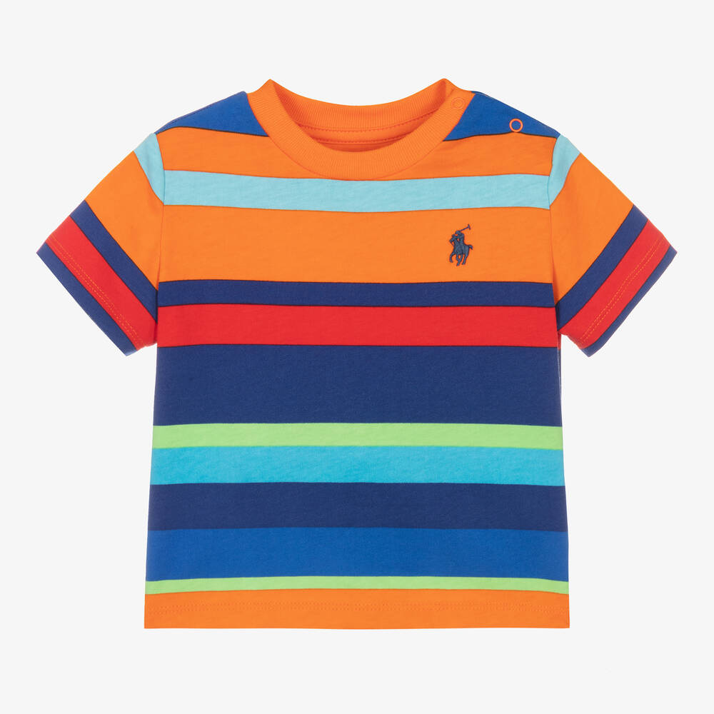Ralph Lauren - Baby Boys Orange Stripe Cotton T-Shirt | Childrensalon