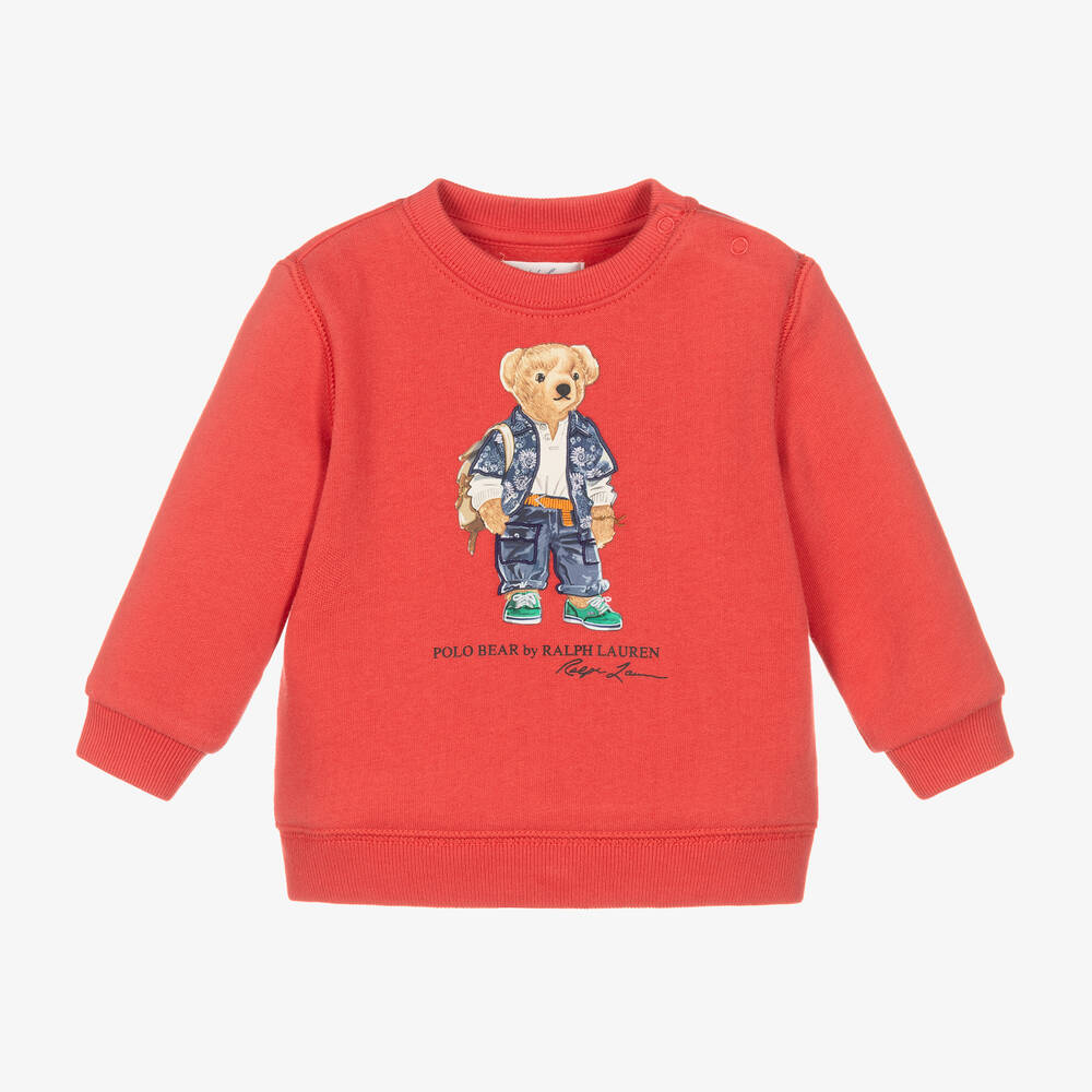 Ralph Lauren - Sweat rouge en coton ours bébé | Childrensalon