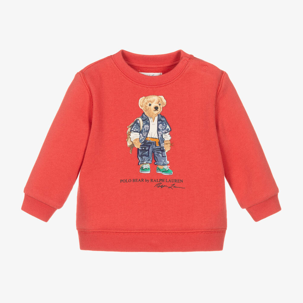 Ralph Lauren - سويتشيرت قطن جيرسي لون أحمر للمواليد | Childrensalon