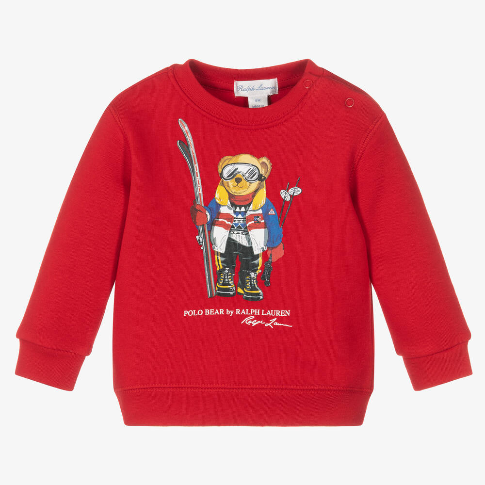 Ralph Lauren - Sweat rouge ours bébé garçon | Childrensalon