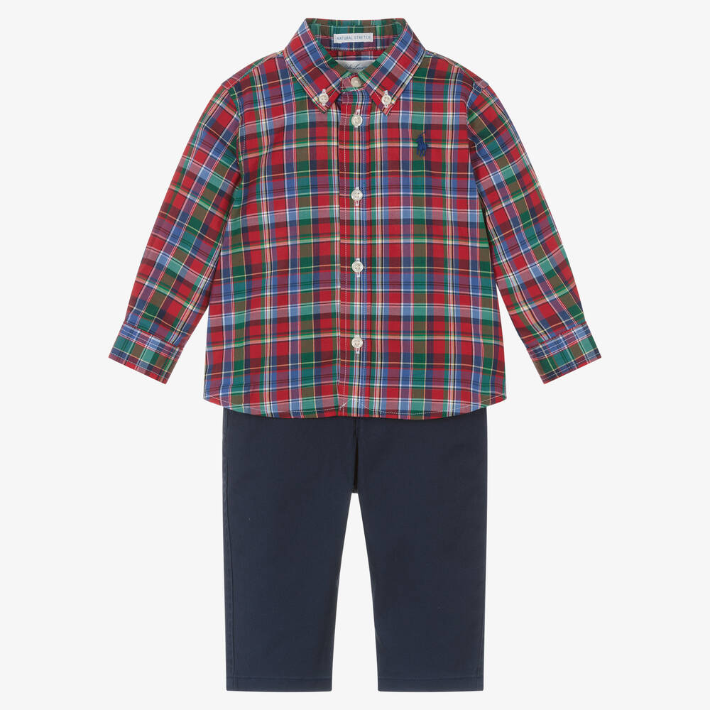 Baby Boys Red Blue Cotton Trouser Set