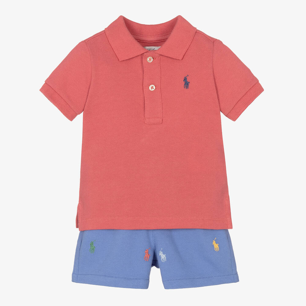 Ralph Lauren - Baby Boys Red & Blue Shorts Set | Childrensalon
