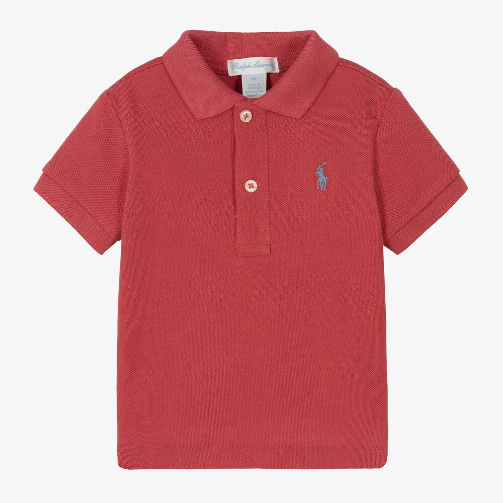 Ralph Lauren - Baby Boys Red Cotton Piqué Polo Shirt | Childrensalon