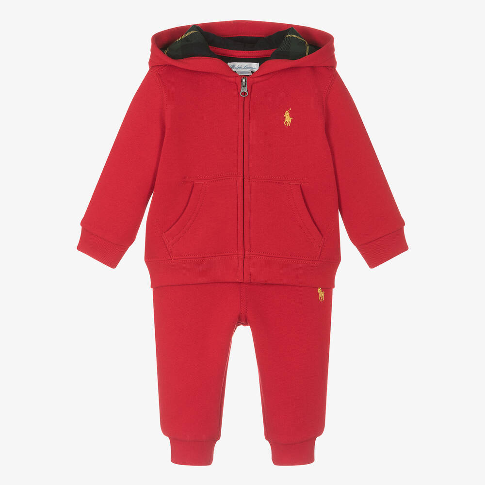 Ralph Lauren - بدلة رياضية قطن جيرسي لون أحمر للمواليد | Childrensalon