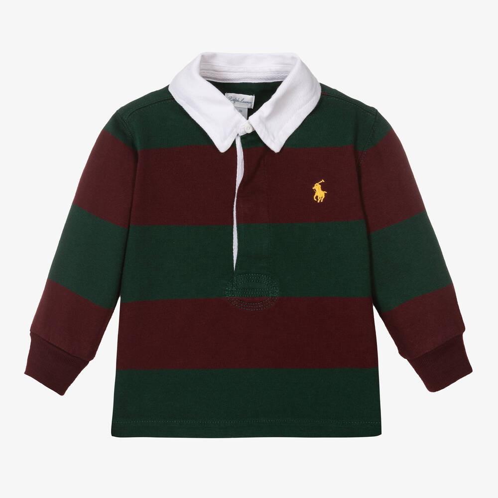 Baby Boys Red Green Cotton Polo Top