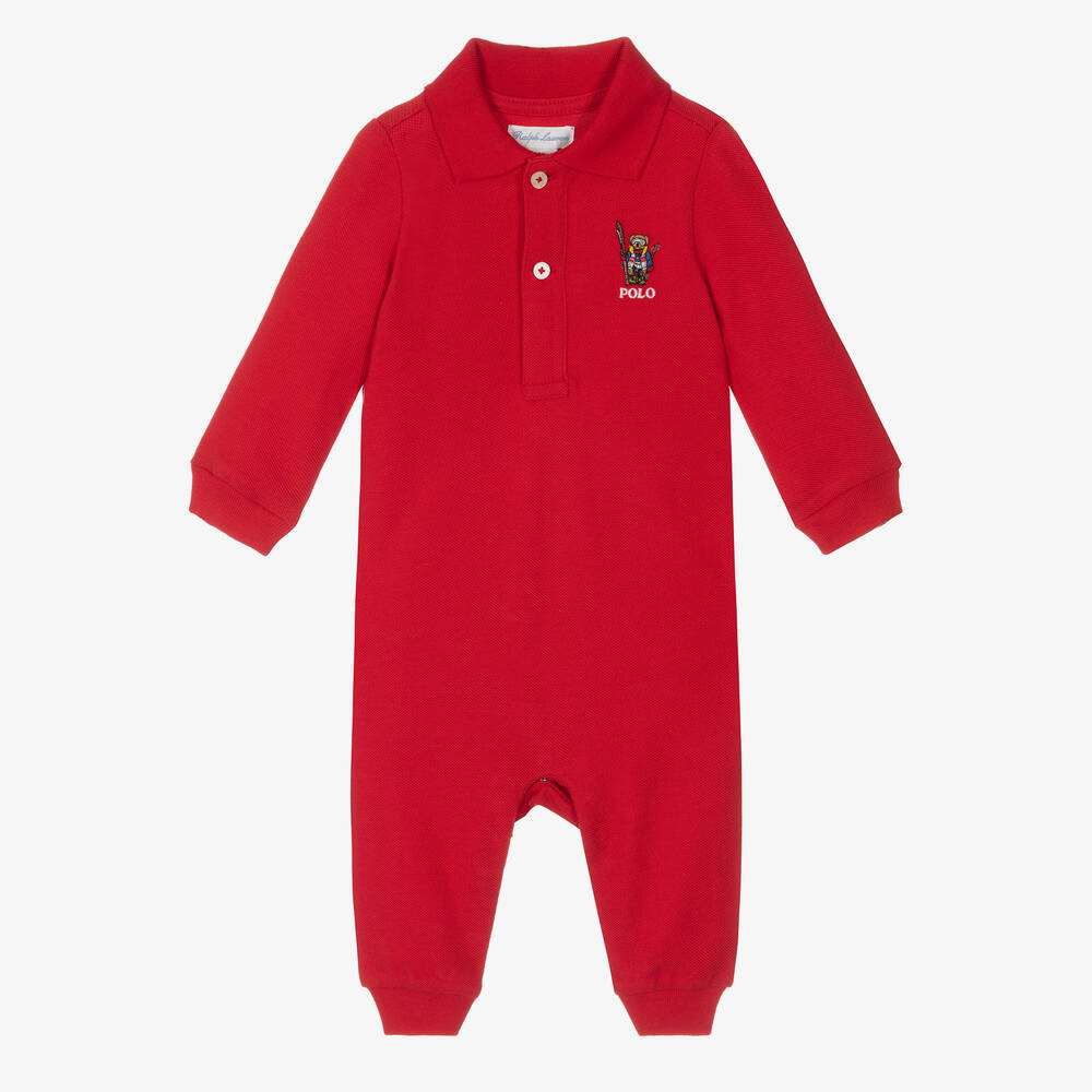 Ralph Lauren - Baby Boys Red Logo Babygrow | Childrensalon