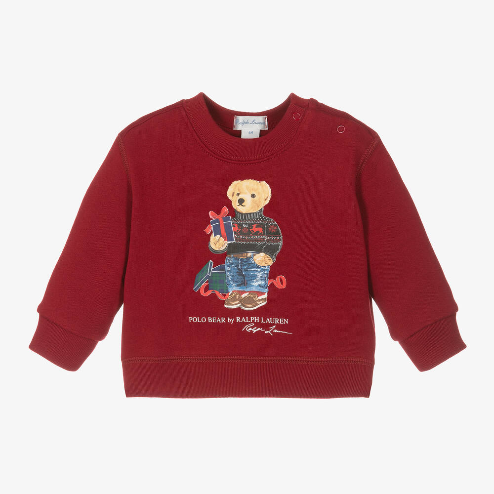 Ralph Lauren - Baby Boys Red Polo Bear Sweatshirt | Childrensalon