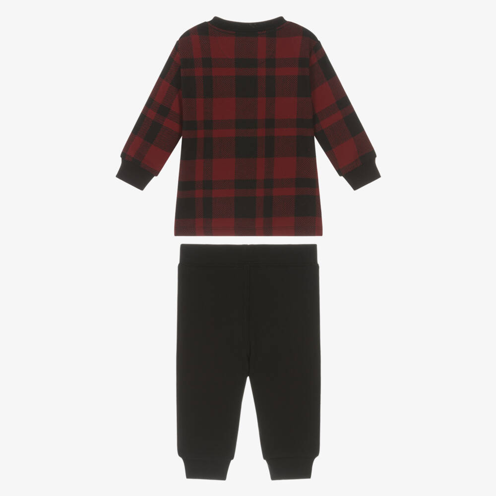 Ralph Lauren-Baby Boys Red Tartan Trouser Set with Sledging Polo Bear | Childrensalon Outlet