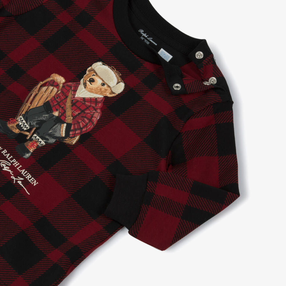Ralph Lauren-Baby Boys Red Tartan Trouser Set with Sledging Polo Bear | Childrensalon Outlet