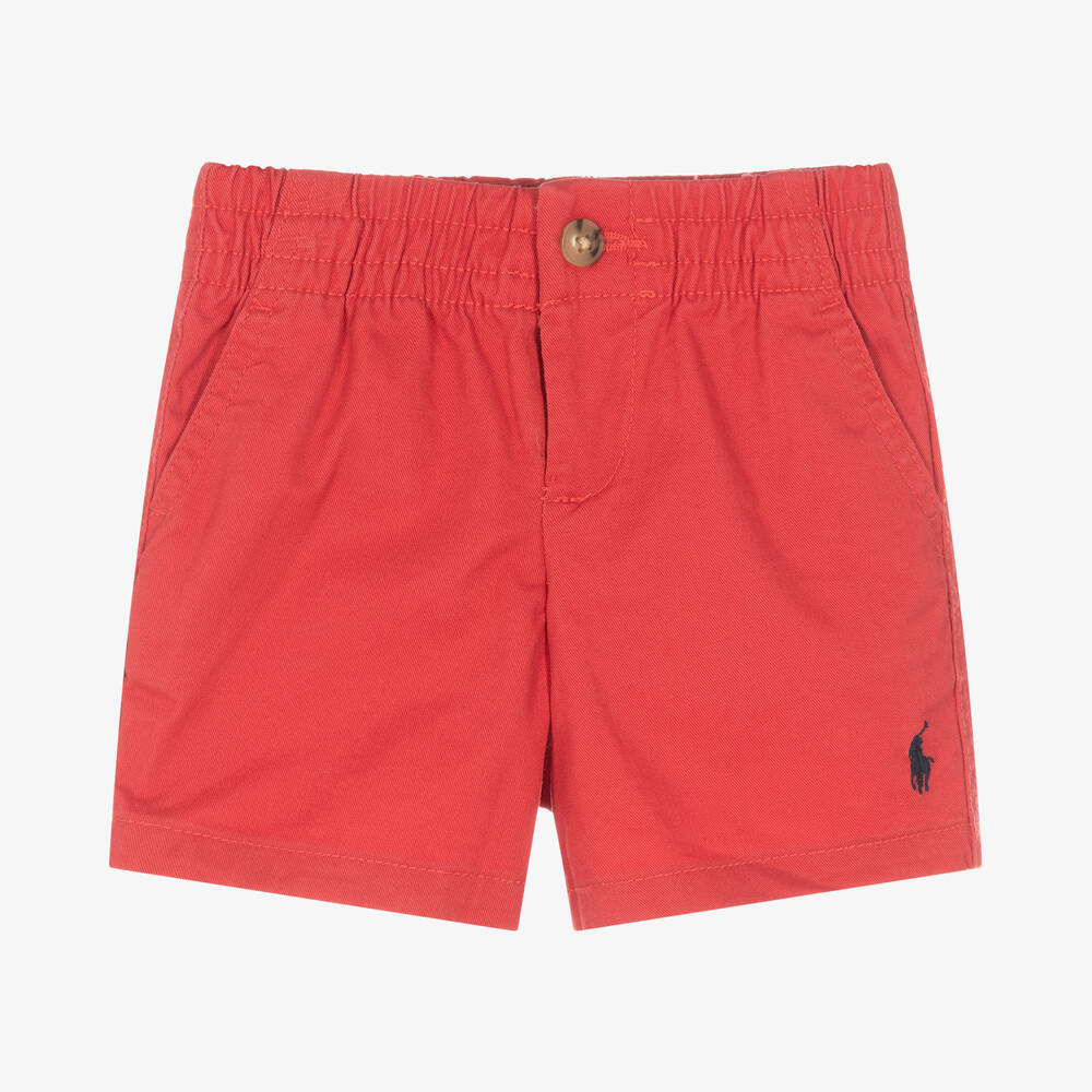 Ralph Lauren - Baby Boys Red Twill Logo Shorts | Childrensalon
