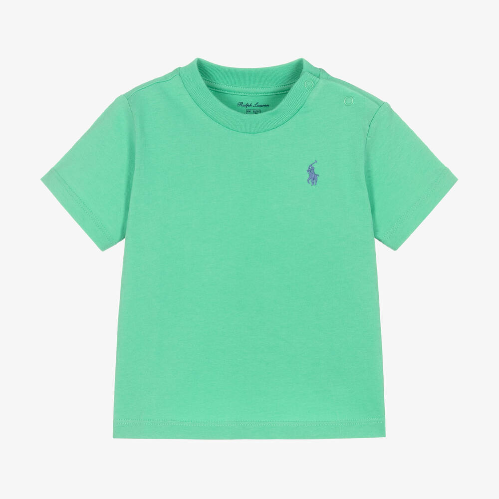 Ralph Lauren - Baby Boys Turquoise Green Cotton T-Shirt | Childrensalon