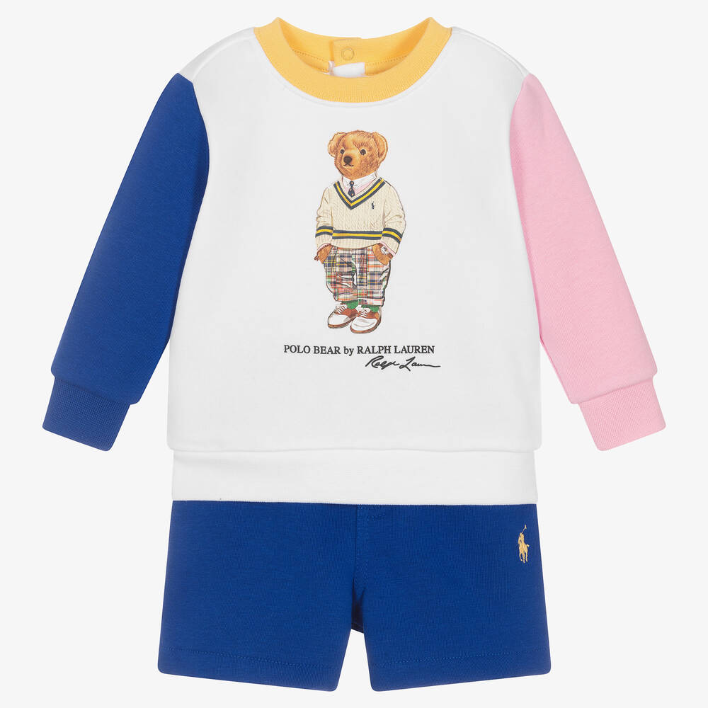 Ralph Lauren - Baby Boys White & Blue Shorts Set | Childrensalon