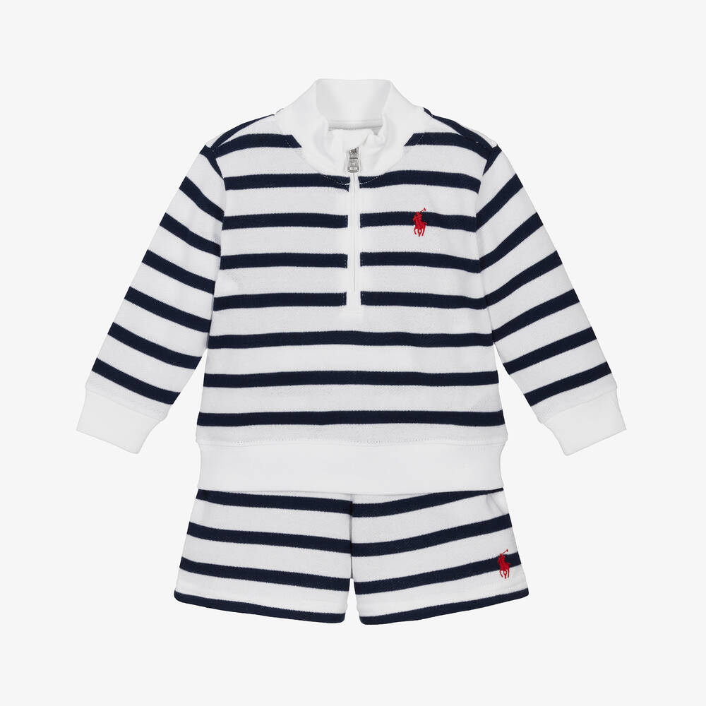 Ralph Lauren-Baby Boys White & Blue Stripe Shorts Set | Childrensalon Outlet