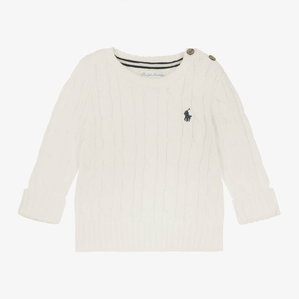 Baby Boys White Cotton Knit Jumper