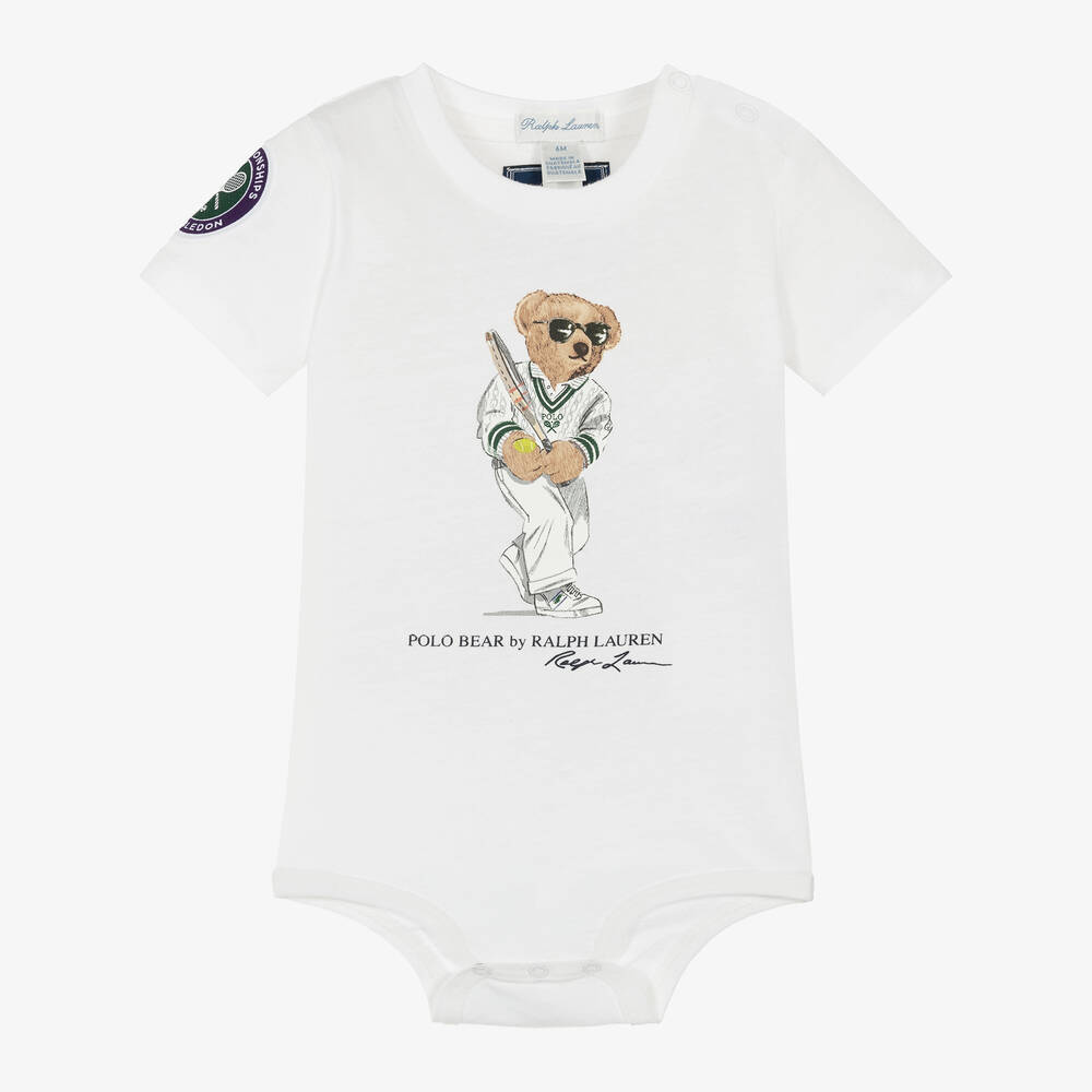 Ralph Lauren-Baby Boys White Cotton Wimbledon Bodyvest | Childrensalon Outlet