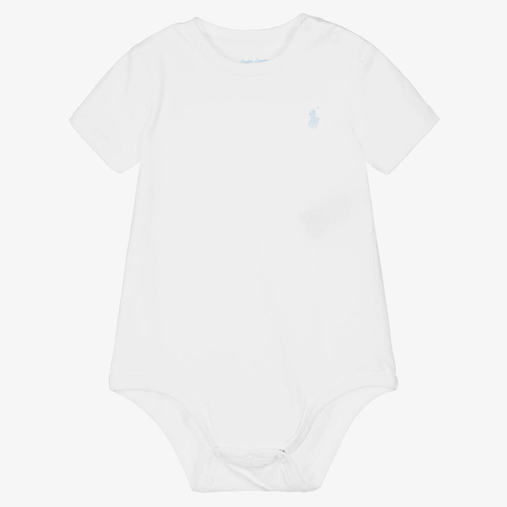 Ralph Lauren - Baby Boys White Logo Bodyvest | Childrensalon