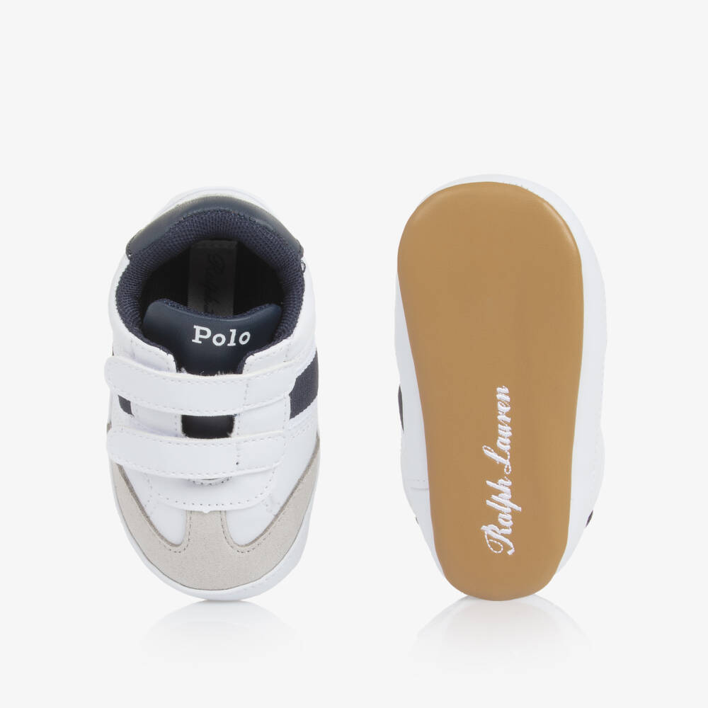 Ralph Lauren-Baby Boys White & Navy Blue Pre-Walker Velcro Trainers | Childrensalon Outlet