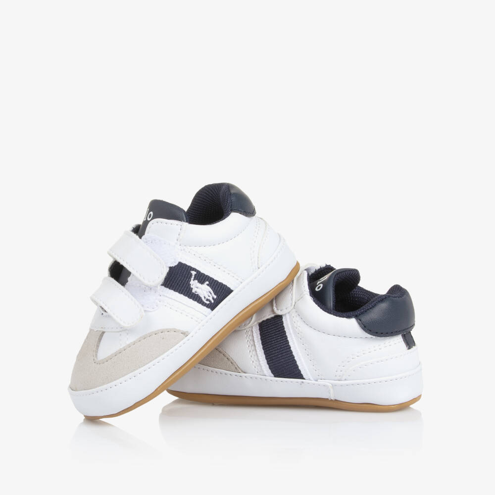 Ralph Lauren-Baby Boys White & Navy Blue Pre-Walker Velcro Trainers | Childrensalon Outlet