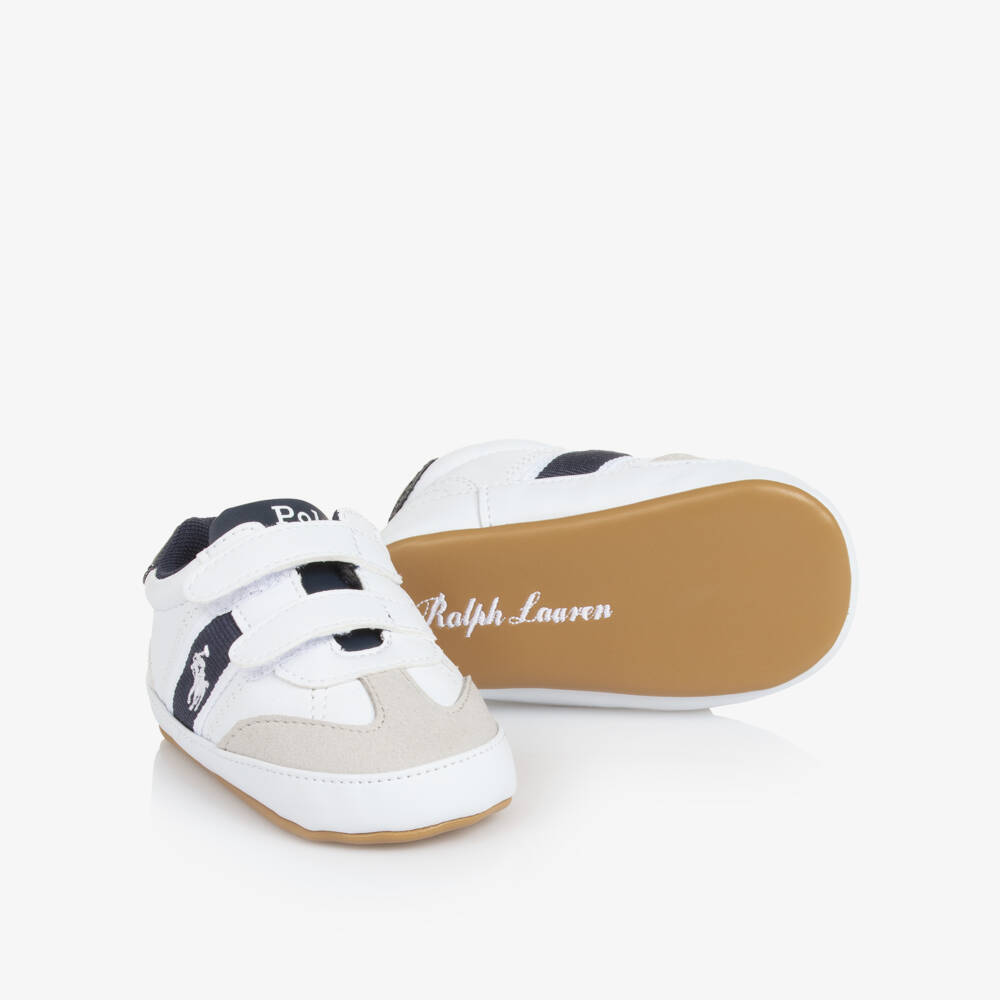 Ralph Lauren-Baby Boys White & Navy Blue Pre-Walker Velcro Trainers | Childrensalon Outlet