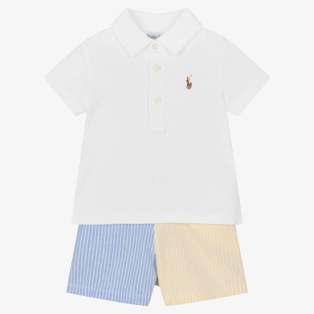 Ralph Lauren - Baby Boys White Polo Shirt & Shorts Set | Childrensalon
