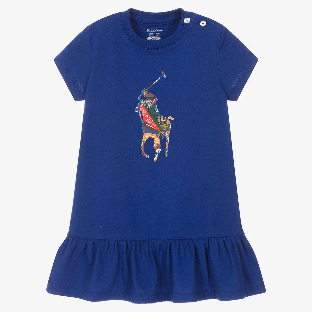 Ralph Lauren - Baby Girls Blue Cotton Dress | Childrensalon