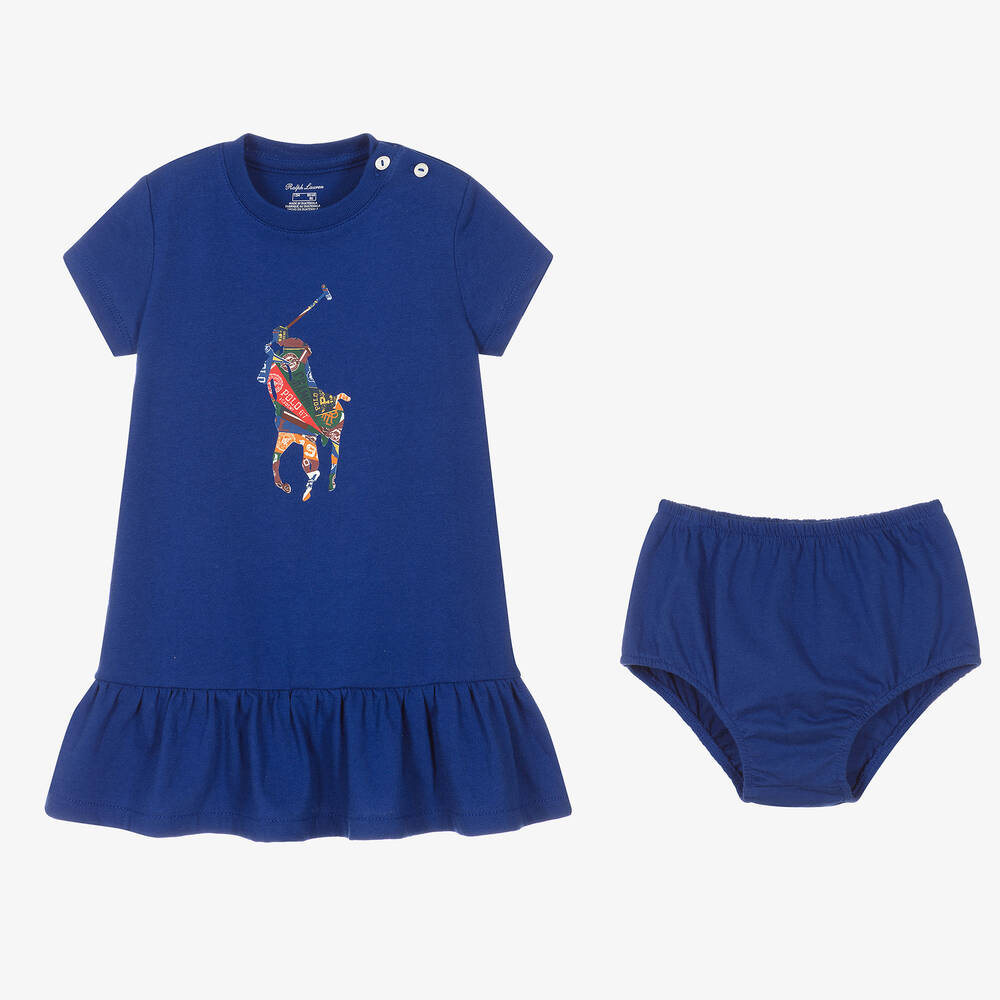 Ralph Lauren Baby Girls Blue Cotton Dress Childrensalon Outlet