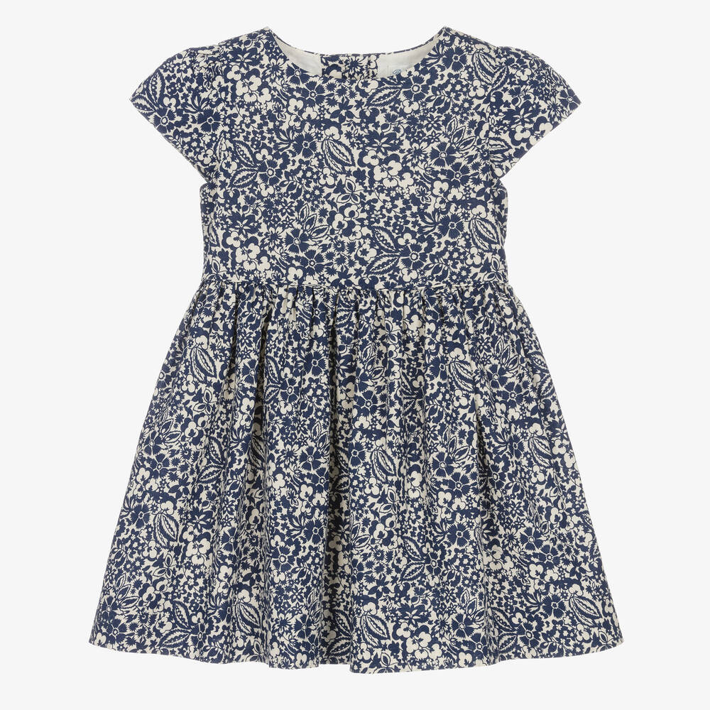 Ralph Lauren - Baby Girls Blue Cotton Floral Dress | Childrensalon