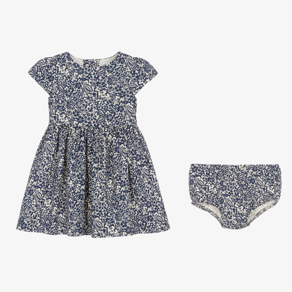 Ralph Lauren-Baby Girls Blue Cotton Floral Dress | Childrensalon Outlet