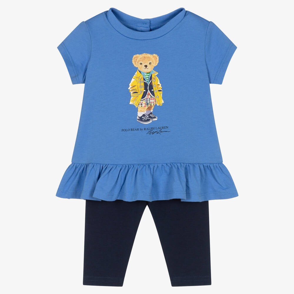 Ralph Lauren - Ensemble legging bleu en coton bébé | Childrensalon