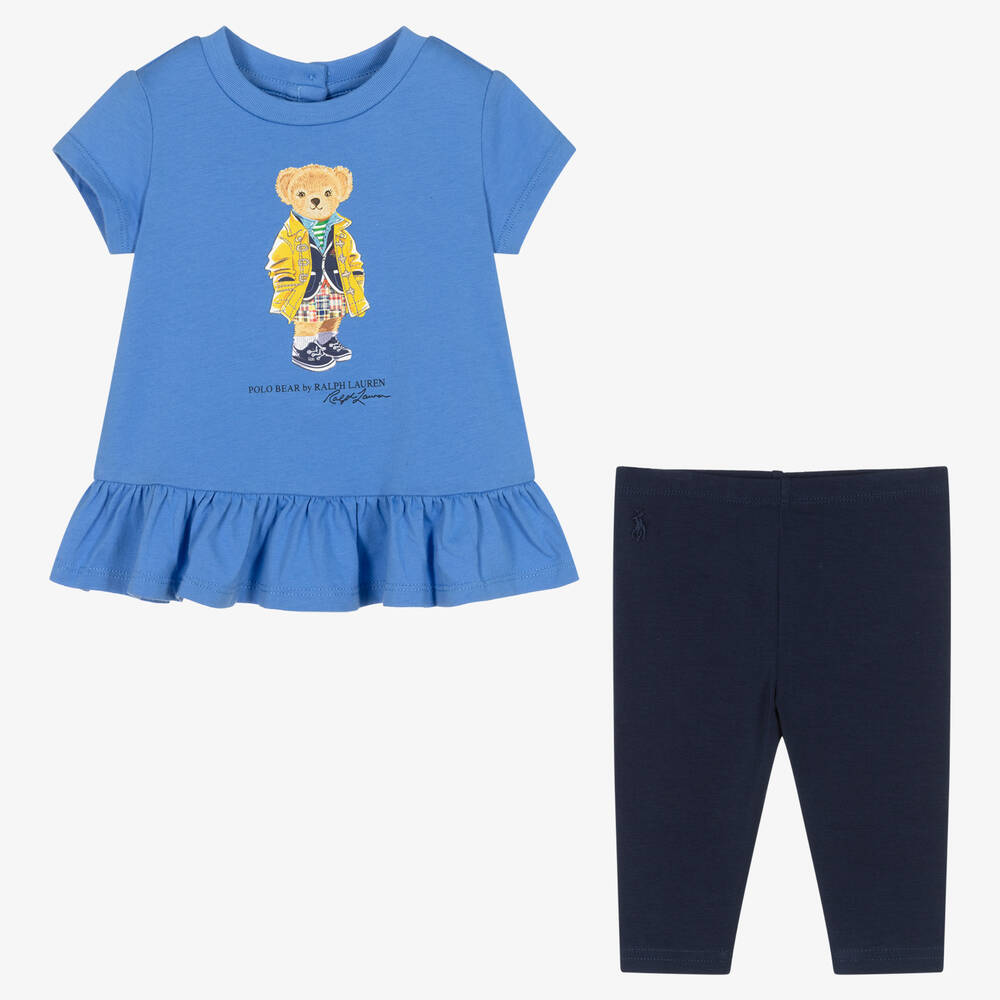Ralph Lauren-Baby Girls Blue Cotton Leggings Set | Childrensalon Outlet