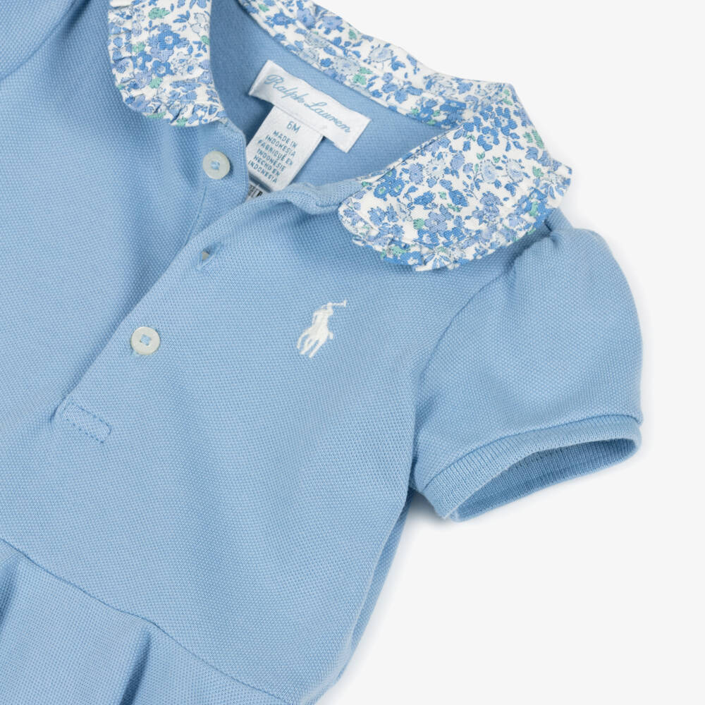 Ralph Lauren-Baby Girls Blue Cotton Piqué Shortie | Childrensalon Outlet