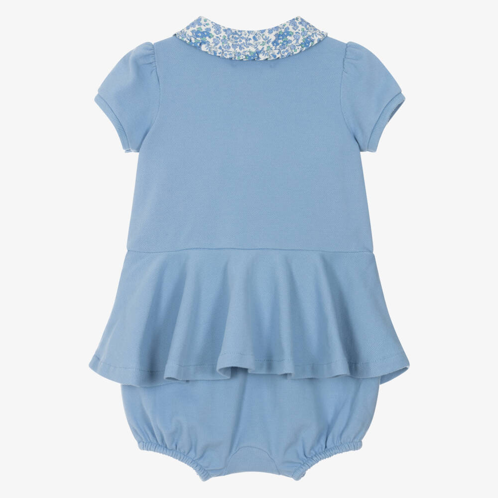 Ralph Lauren-Baby Girls Blue Cotton Piqué Shortie | Childrensalon Outlet