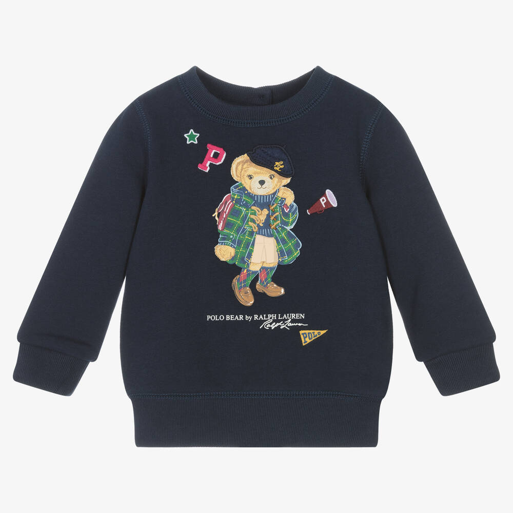 Ralph Lauren - Sweat-shirt bleu en coton Polo Bear | Childrensalon