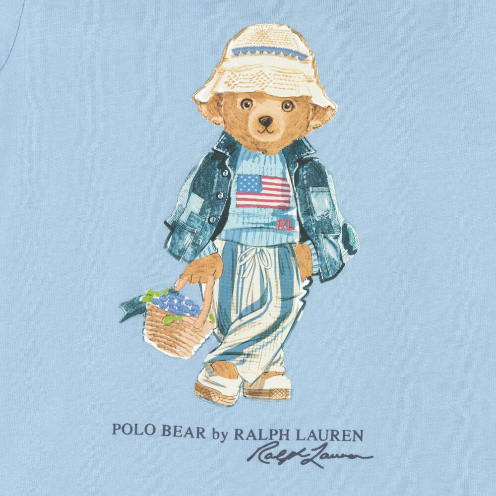 Ralph Lauren-Baby Girls Blue Cotton Polo Bear T-Shirt | Childrensalon Outlet