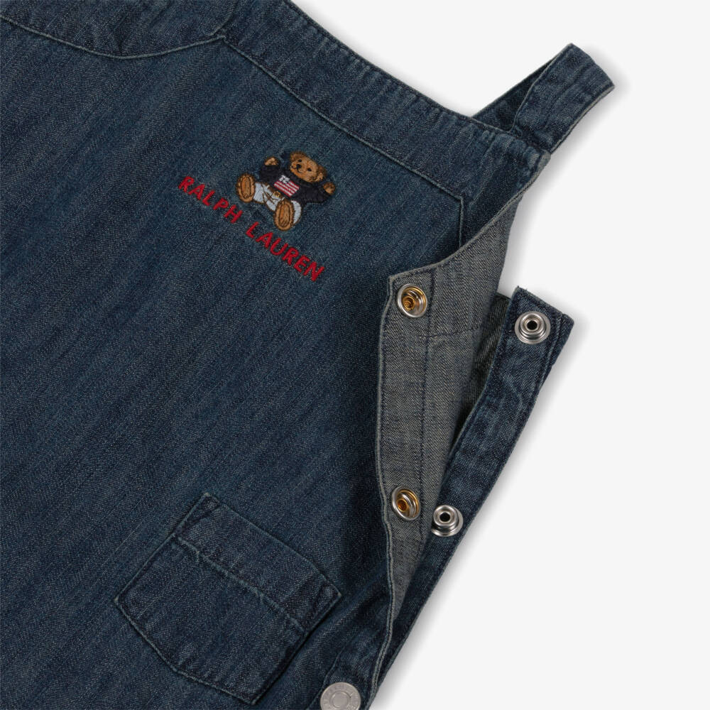 Ralph Lauren-Baby Girls Blue Denim Polo Bear Pinafore Dress | Childrensalon Outlet