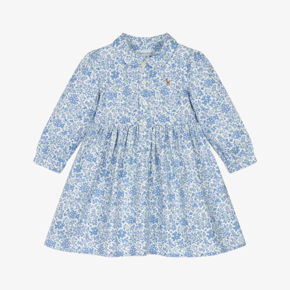 Ralph Lauren-Baby Girls Blue Floral Cotton Shirt Dress | Childrensalon Outlet