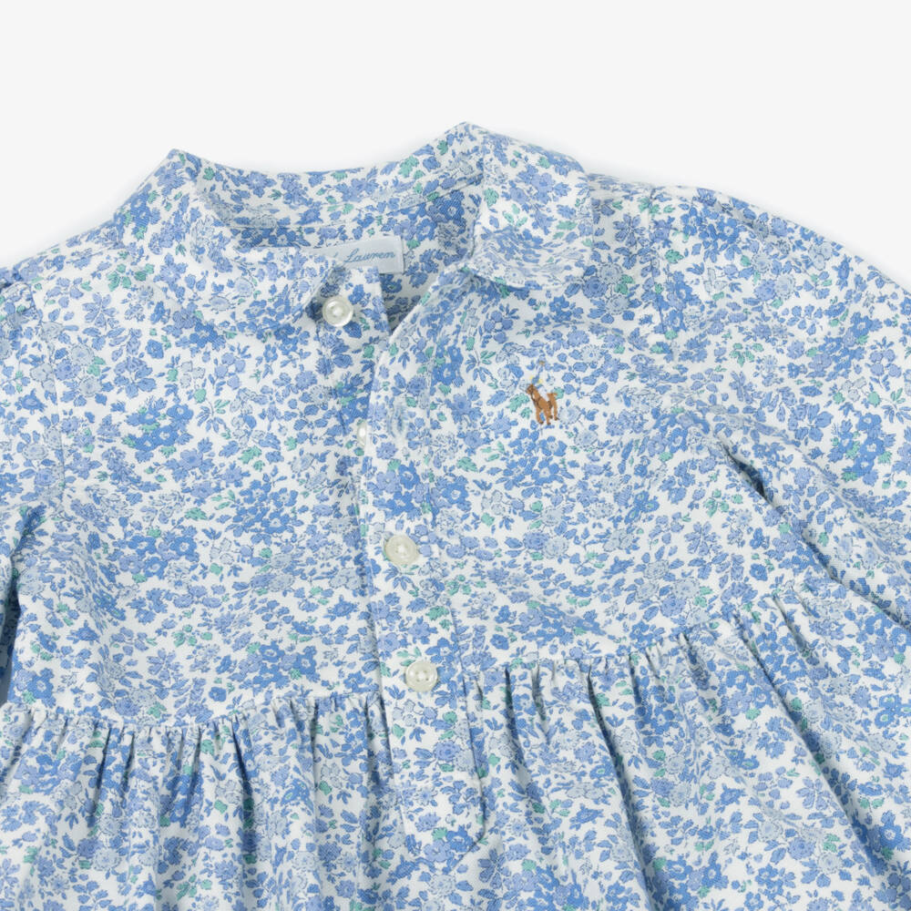 Ralph Lauren-Baby Girls Blue Floral Cotton Shirt Dress | Childrensalon Outlet