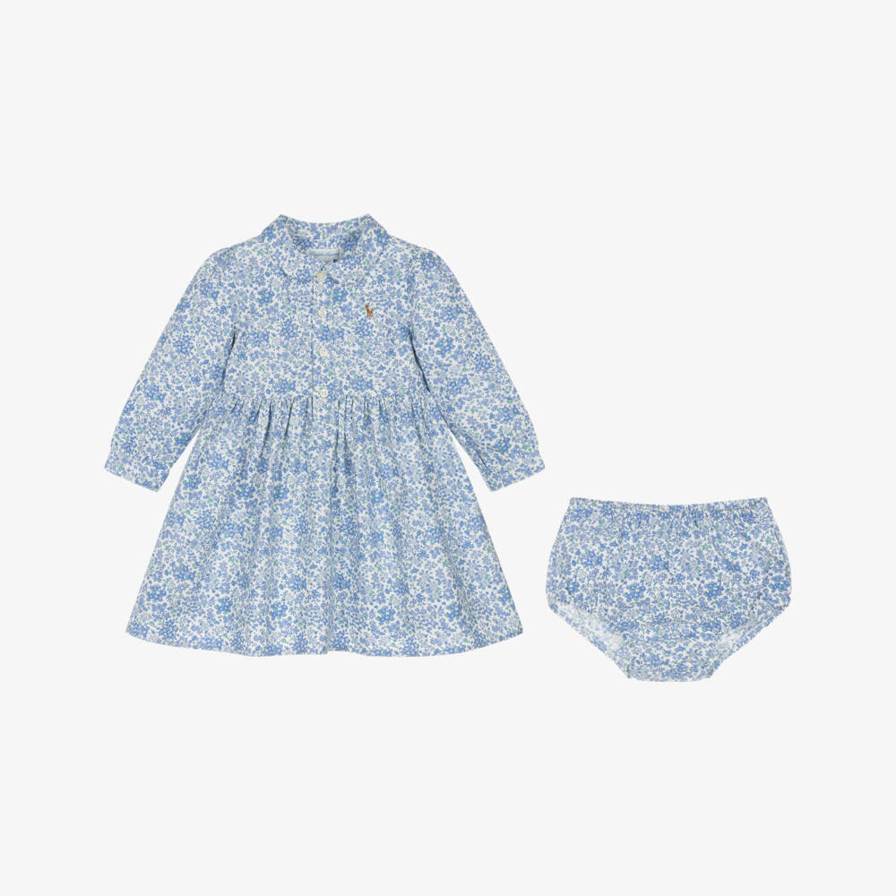 Ralph Lauren-Baby Girls Blue Floral Cotton Shirt Dress | Childrensalon Outlet