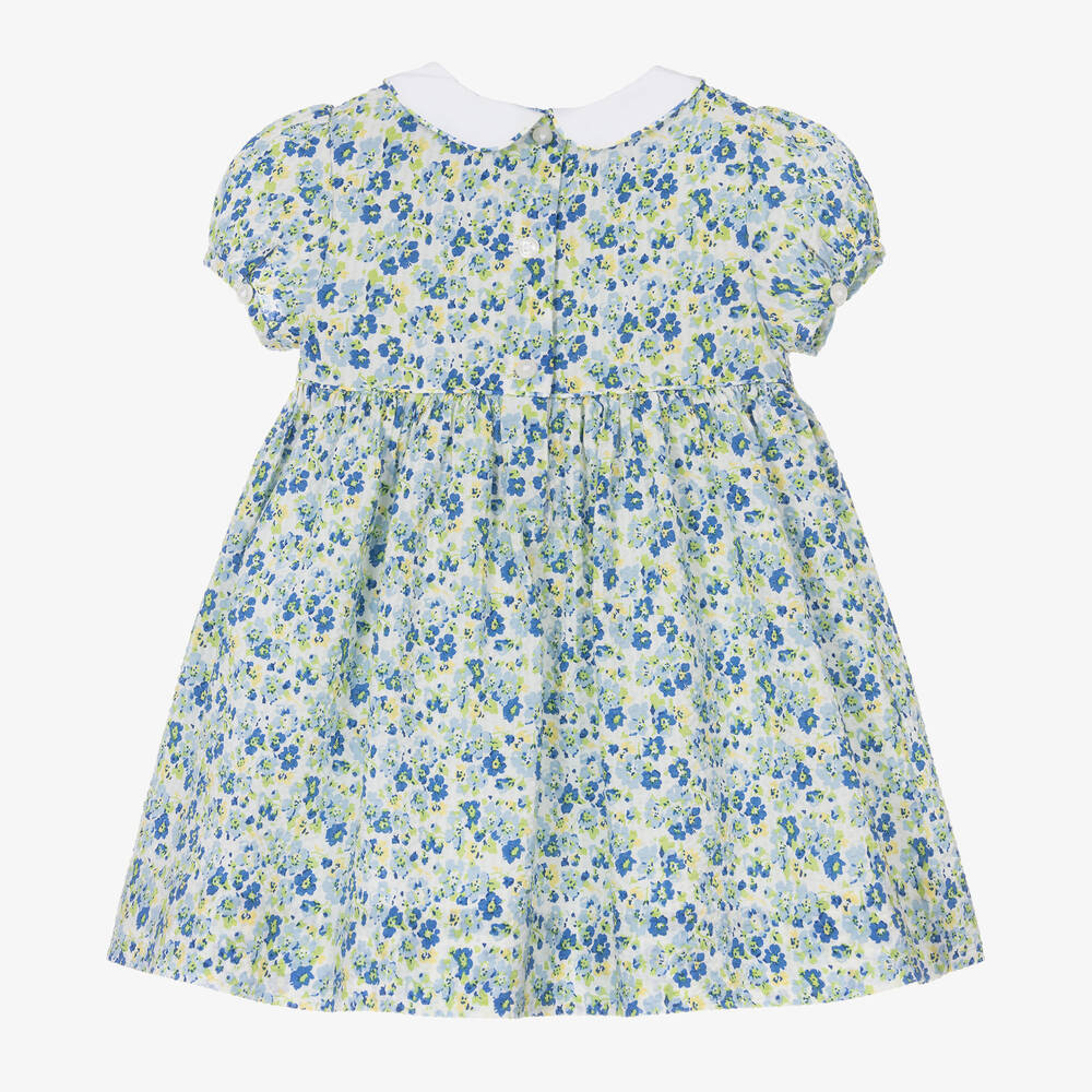 Ralph Lauren-Baby Girls Blue Floral Seersucker Dress | Childrensalon Outlet