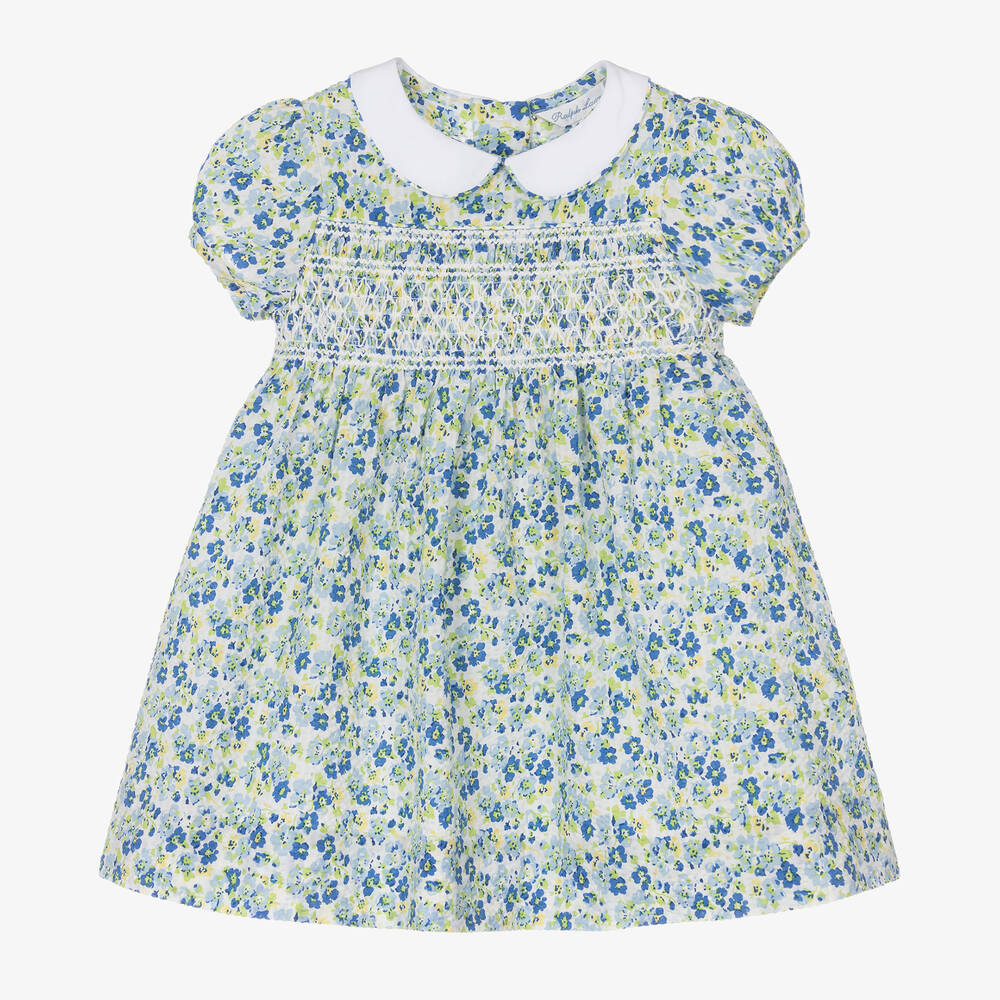 Ralph Lauren-Baby Girls Blue Floral Seersucker Dress | Childrensalon Outlet