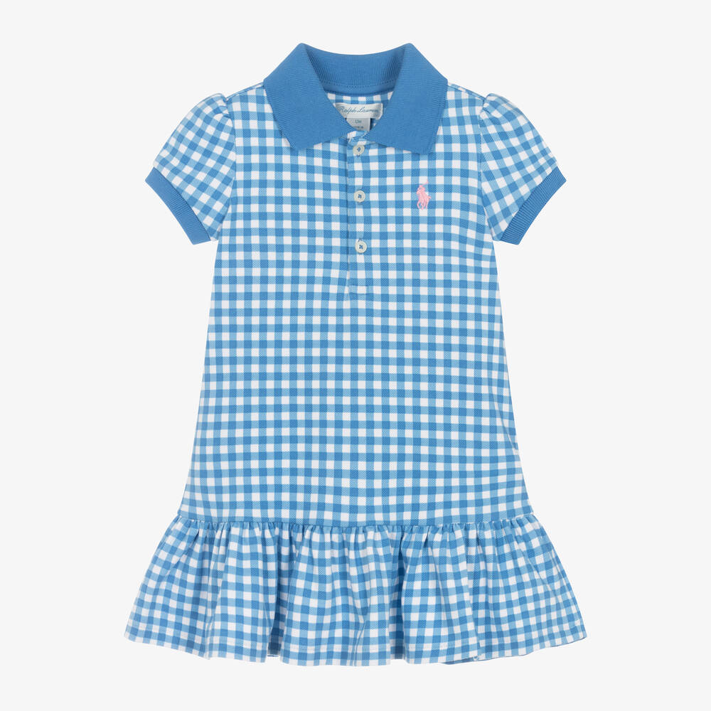 Ralph Lauren-Baby Girls Blue Gingham Cotton Dress | Childrensalon Outlet