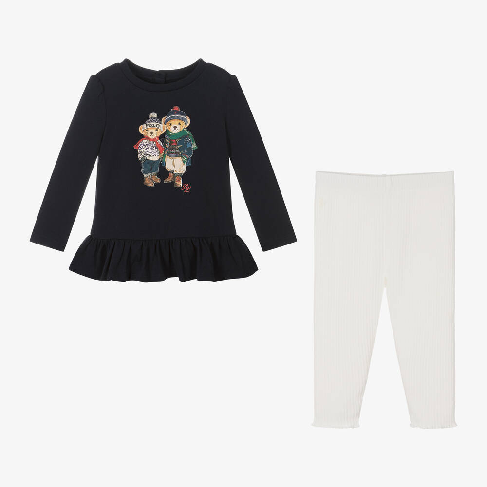 Ralph Lauren-طقم ليقنز لون عاجي وكحلي للمولودات | Childrensalon Outlet