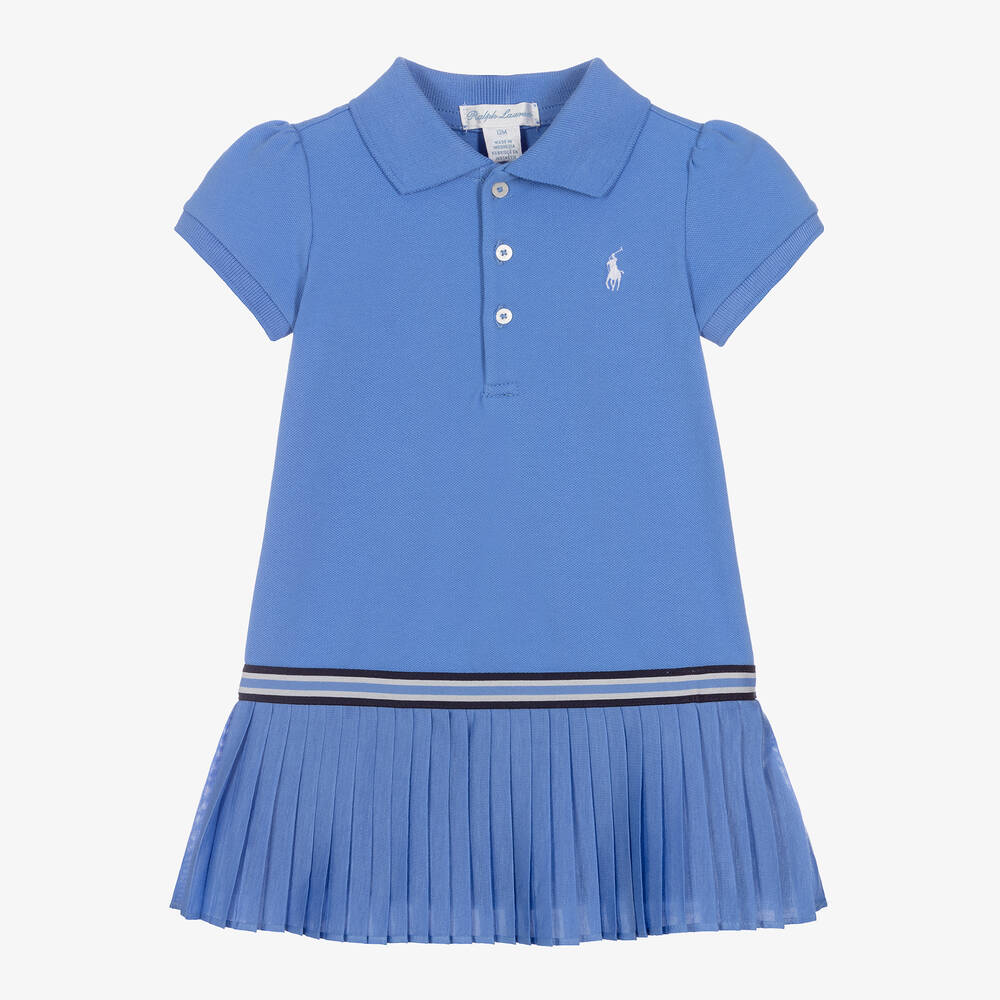 Ralph Lauren - Baby Girls Blue Logo Polo Dress | Childrensalon