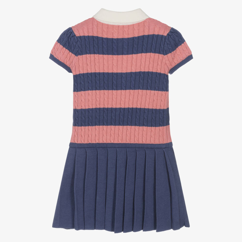 Ralph Lauren-Baby Girls Blue & Pink Striped Cotton Knit Polo Dress | Childrensalon Outlet