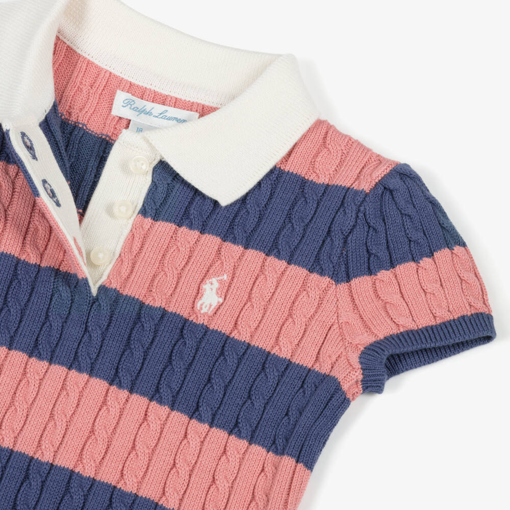 Ralph Lauren-Baby Girls Blue & Pink Striped Cotton Knit Polo Dress | Childrensalon Outlet