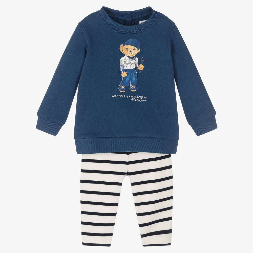 Ralph Lauren - Baby Girls Blue Polo Bear Leggings Set | Childrensalon