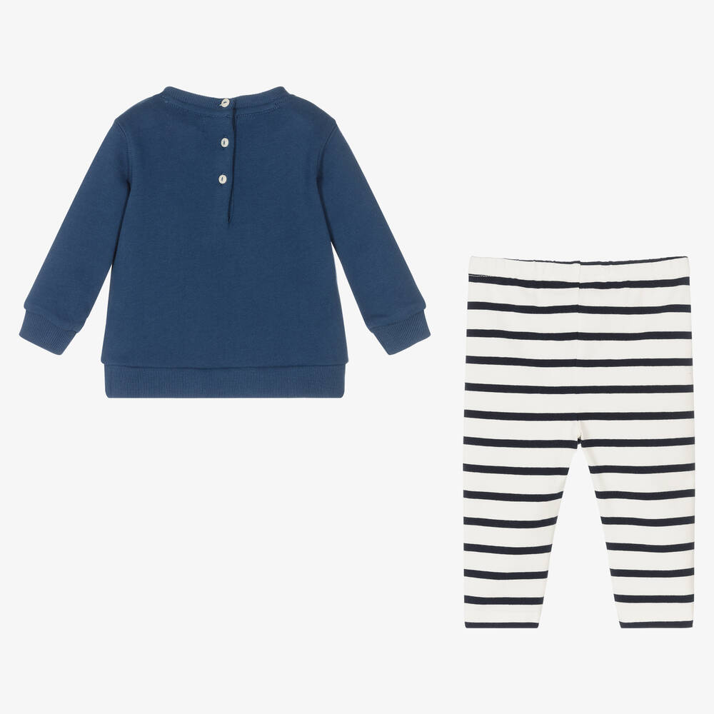 Ralph Lauren-طقم ليغنغز قطن جيرسي لون كحلي وأبيض للمولودات | Childrensalon Outlet